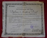 Universitatea din Iasi - Diploma de licenta in drept - Regele Ferdinand I - 1925