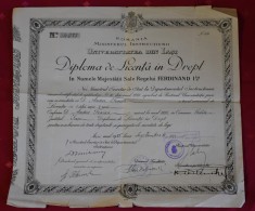 Universitatea din Iasi - Diploma de licenta in drept - Regele Ferdinand I - 1925