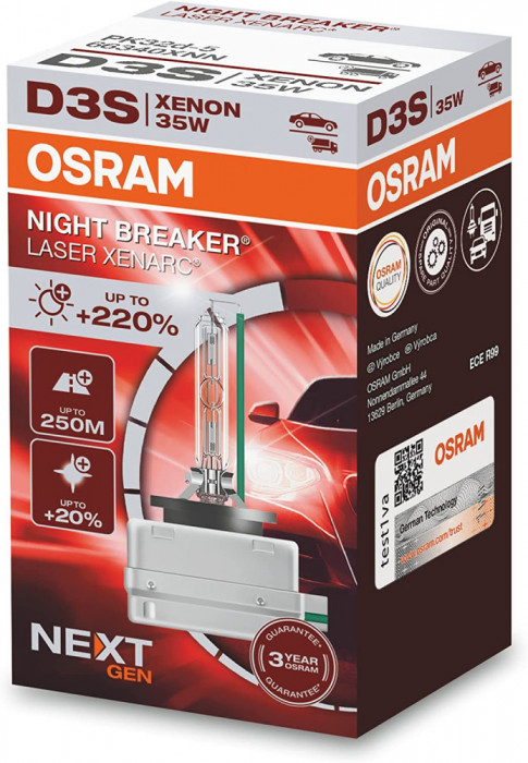 Bec Xenon 42V D3S Xenarc, Osram, Night Breaker Laser NextGen (+220%)