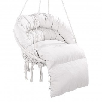Hamac scaun suspendat cu perna, accesorii prindere, max 150 kg, Alb, 800x625x800 mm, Bumbac foto