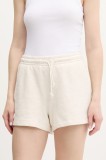 Tommy Jeans pantaloni scurți din bumbac culoarea bej, uni, high waist, DW0DW20353