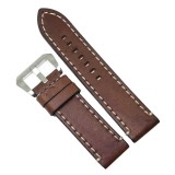 Curea de ceas Robusta din Piele Naturala - Culoare Maro, cusatura alba - 24mm - WZ4020, Time Veranda