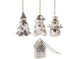 Set 4 ornamente brad Craciun portelan argintiu cm 5 x 4,5 x 7,5 H