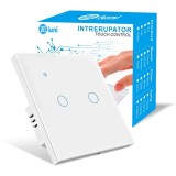 Cumpara ieftin Intrerupator smart touch, WiFi, Sticla securizata, iUni 2G, 2 Canale, 10A, Control vocal, Smart Life / Tuya, LED