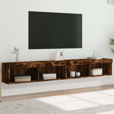 vidaXL Comode TV cu lumini LED, 2 buc., stejar fumuriu, 100x30x30 cm 837164 foto