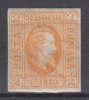 1865 LP 15 CUZA EFIGIA DOMNITORULUI IN OVAL PORTOCALIU/HARTIE VARGATA VERTICAL, Nestampilat