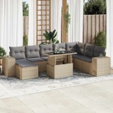vidaXL Set canapele de grădină, 9 piese, cu perne, bej, poliratan