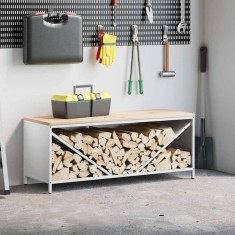 Gossi suport pentru lemne de foc cu blat lemn alb 100,5x35,5x40 cm