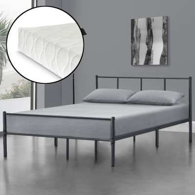 Pat rama metalica LaosDG 140 cu saltea gri inchis mat [en.casa] HausGarden Leisure foto