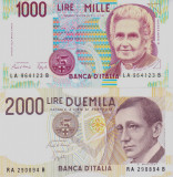 Bancnota Italia 1.000 si 2.000 Lire 1990 - P114a/115 UNC ( set x2 )