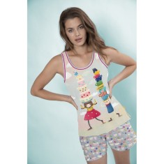 Pijama dama cu maiou Kori Kumi Tea Party, scurte foto