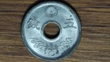 Japonia - moneda de colectie WW2 zinc - 5 sen 1944 AU - 年九十和昭 - Shōwa - an unic de batere! luciu, greu de gasit !, Asia