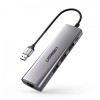 Hub USB UGREEN CM266, 3 x USB-A 3.0 - 1 x RJ45, Gri