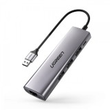 Hub USB UGREEN CM266, 3 x USB-A 3.0 - 1 x RJ45, Gri