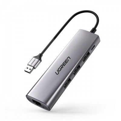Hub USB UGREEN CM266, 3 x USB-A 3.0 - 1 x RJ45, Gri foto