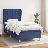 Cumpara ieftin Pat box spring cu saltea, albastru, 90x190 cm, textil