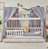Set decorativ perdele bumbac organic muselin 125x350 cm gri