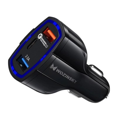 Incarcator Auto USB WZK WCC-01, Quick Charge 3.0, 1 X USB Tip-C - 2 X USB, Negru foto