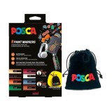 Set 8 markere POSCA cu 2 tipuri de varf , PC-5M PC-3M + saculet logo POSCA