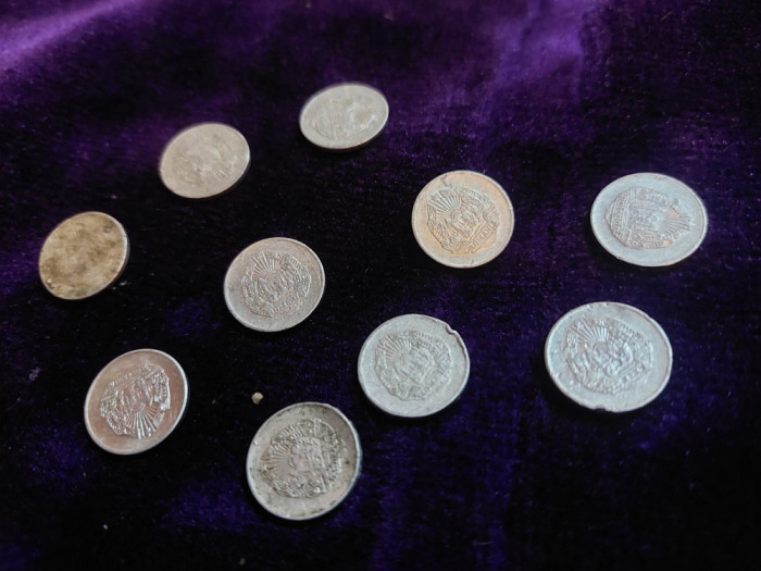 moneda/monezi vechi circulate Rom&acirc;nia 5 bani 1975,10 monezi Romanesti colectie