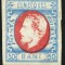 1872 , Lp 34 , Carol cu barba , 50 Bani rosu/albastru - MLH , semnat