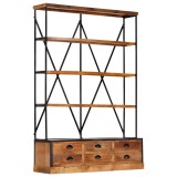Biblioteca 4 rafturi 6 sertare 122x36x181 cm lemn masiv mango