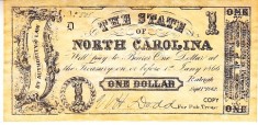 B11 1 - Bancnota foarte veche - America - North Carolina - 1 dolar - 1866