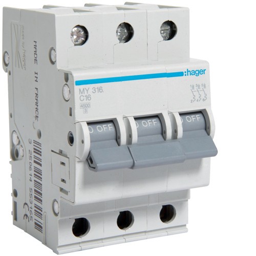 Siguranta automata 16A 3P Curba C 4,5ka Hager MY316
