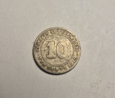 Straits Settlements 10 Cents Centi 1919 foto