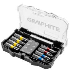 Set biti cu adaptor Graphite, 10 piese, in cutie compacta pentru insurubare