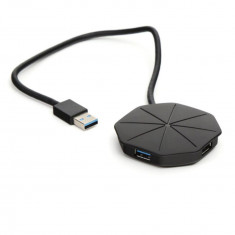 Hub USB 3.0 cu 4 porturi, Platinet 45222, cu LED, viteza pana la 5 GB s, negru