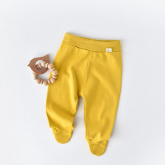 Pantaloni cu Botosei - Bumbac organic Galben pal BabyCosy (Marime: 3-6 Luni)