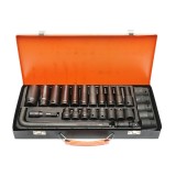 Trusa chei tubulare 27 piese Breckner Germany, 1/2, extensie 75 mm, articulatie universala, tubulare 8-24 mm (standard si priza adanca)