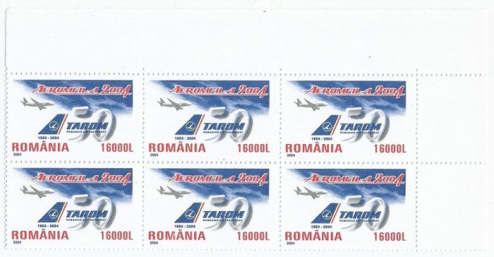 |Romania, LP 1646/2004, TAROM - 50 de ani de existenta (uzuale), bloc 6, MNH