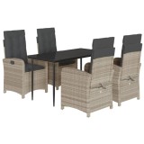 Set mobilier de gradina cu perne, 5 piese gri deschis poliratan