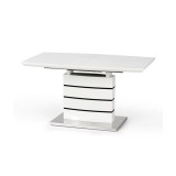 Cumpara ieftin Masa living extensibila HM Nord, blat MDF lacuit, 140-180x80x76 cm, 6 persoane, alb negru