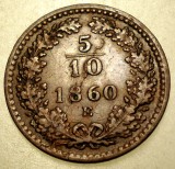 F.256 AUSTRIA 5/10 KREUZER 1860 E RARA, Europa, Cupru (arama)