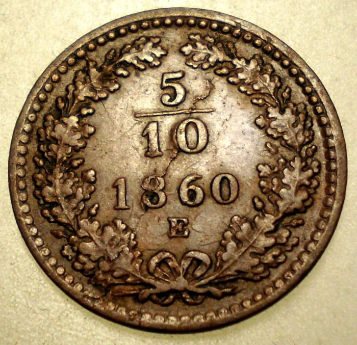 F.256 AUSTRIA 5/10 KREUZER 1860 E RARA