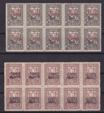 ROMANIA 1918 EMISIUNEA 1916 TESATOAREA CU SUPRATIPAR 1918 BLOCURI 10 TIMBRE MNH, Nestampilat