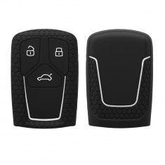 Husa Cheie Auto pentru Audi - 3 Butoane - Keyless Go, Silicon, Negru, 43623.47