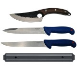 Set 4 cutite bucatarie IdeallStore: Injunghiat, Bucatar, Japonez, Suport Magnetic, Otel Inoxidabil, Multicolor