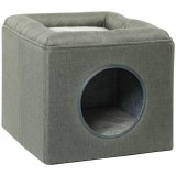 PawHut Casuta Pisici 2 Nivele cu Perina Plus Lemn Poliester Verde Usor de Transportat