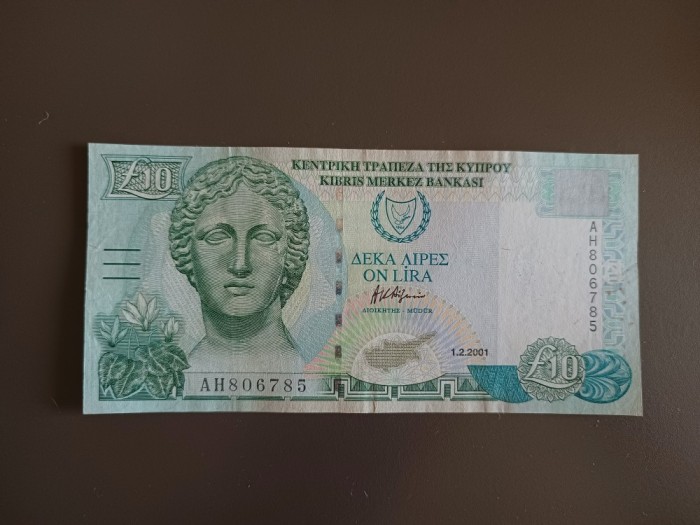 Bancnotă 10 Lire Cipru 2001