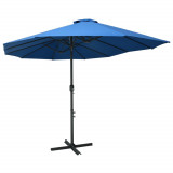 Umbrelă soare exterior cu st&acirc;lp aluminiu, albastru, 460x270 cm, vidaXL