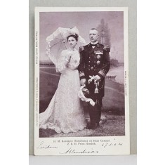 REGINA WILHELMINA EN HAAR GEMAAL si PRINTUL HENDRIK , CARTE POSTALA ILUSTRATA , MONOCROMA, CIRCULATA , CLASICA , CCA. 1900