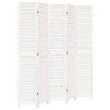 Paravan camera 5 panouri, alb, lemn masiv paulownia