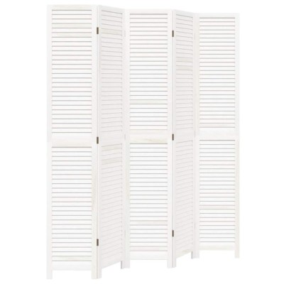 Paravan camera 5 panouri, alb, lemn masiv paulownia foto