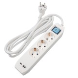 Prelungitor cu USB Spacer, 3 prize Schuko, USB-C, 1.8m, 3500W, gri