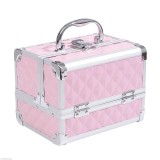 Geanta pentru cosmetice/accesorii baie, MDF si aluminiu, 3 compartimente, roz, 20x15x15 cm, ART