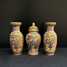 Set vaze decorative mici din ceramică, tehnică pirogravură &ndash; China